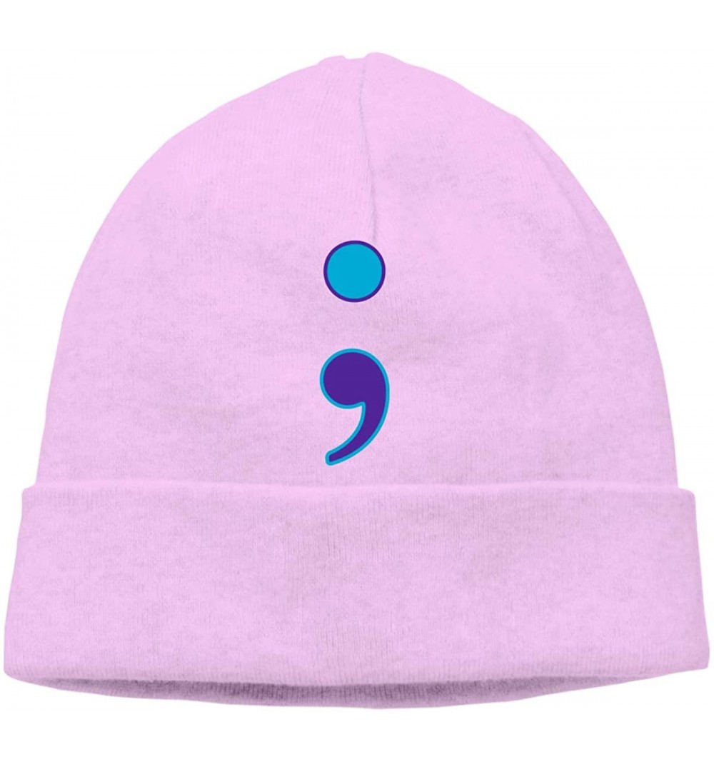 Skullies & Beanies Beanie Hat Semicolon Suicide Prevention Warm Skull Caps for Men and Women - Pink - CY18KIWWCQH $25.41