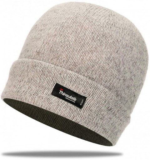 Skullies & Beanies Thinsulate Thermal Lining -5℉ Winter Hat Wool Acrylic Knit Gloves Caps Set - Beige Hat - CP18ZC3WCEI $19.07