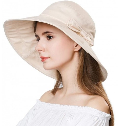 Sun Hats Womens UPF50 Cotton Packable Sun Hats w/Chin Cord Wide Brim Stylish 54-60CM - 69038_beige - CA18RNOKKTE $18.51