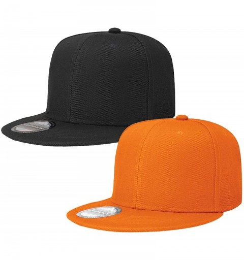 Baseball Caps Classic Snapback Hat Cap Hip Hop Style Flat Bill Blank Solid Color Adjustable Size - 2pcs Black & Orange - CB18...