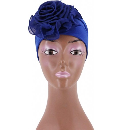 Skullies & Beanies Shiny Metallic Turban Cap Indian Pleated Headwrap Swami Hat Chemo Cap for Women - Sapphire African Flower ...
