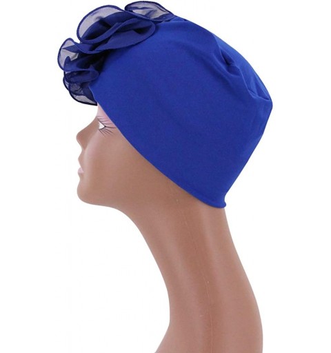 Skullies & Beanies Shiny Metallic Turban Cap Indian Pleated Headwrap Swami Hat Chemo Cap for Women - Sapphire African Flower ...