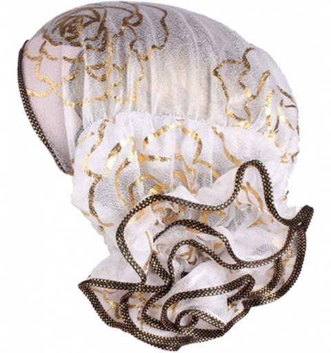 Skullies & Beanies Shiny Turban Hat Headwraps Twist Pleated Hair Wrap Stretch Turban - White Flower - CW198HLNU95 $8.12