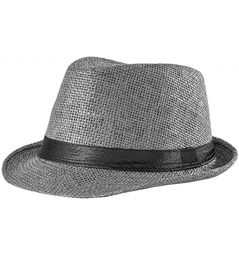 Fedoras Fedora Straw Hat for Mens Women Sun Beach Derby Panama Summer Hats w Brim Black to White - Grey Black Belt - CB184XLA...