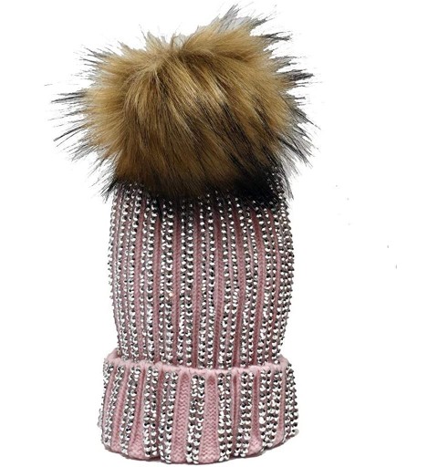 Skullies & Beanies Women's Winter Hat Warm with Detachable Pom Knit Beanie Hat - Pink - C018KMMAXDE $20.94