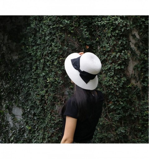 Sun Hats Women's Classic Summer Beach Sun Straw Bucket Hat with Bow - Mix White Ivory - CG18EMT8KE5 $16.19
