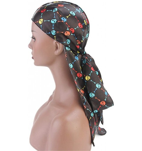Skullies & Beanies Print Silky Durags Turban Silk Du Rag Waves Caps Headwear Do Doo Rag for Women Men - Tjm-05k-4 - CR197WD38...