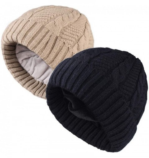 Skullies & Beanies Beanie Hat for Men Women Cuffed Winter Hats Cable Knit Warm Fleece Lining Skull Cap - Z-bk-drbeige - C218X...
