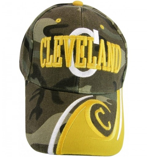 Baseball Caps Cleveland Men's C Wave Pattern Adjustable Baseball Cap - Camouflage/Gold - C517Y4ARMCQ $11.12
