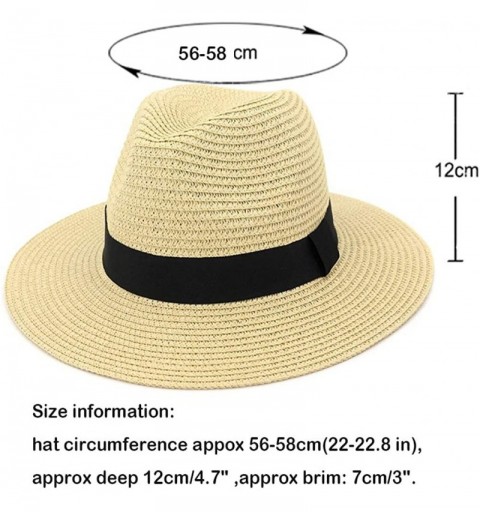 Sun Hats Man and Woman's Wide Brim Straw Panama Hat Fedora Beach Sun Hat with Band - Aa Beige - CT18NNZK7A2 $13.62