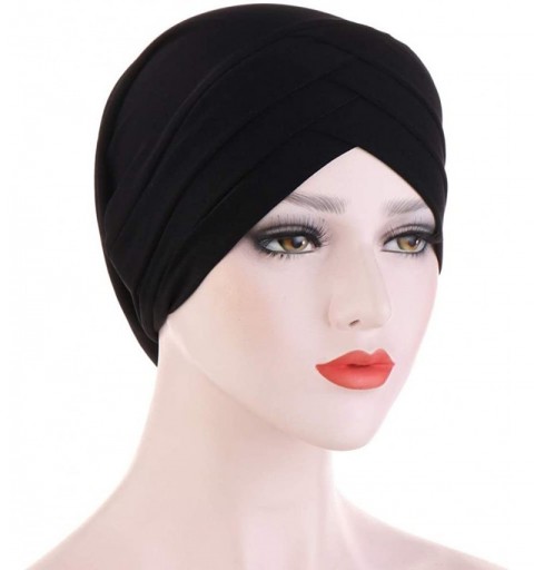 Skullies & Beanies Hijab Chemo Cancer Beanies Turbans Hats Cap Twisted Hair Cover Headwrap Turban Headwear for Women - Black ...