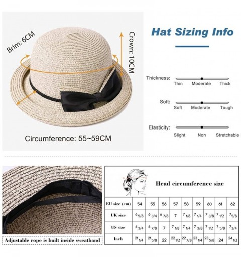 Sun Hats Womens Wide Roll Up Brim Packable Straw Sun Cloche Hat Fedora Summer Beach 55-58cm - Beige_99037 - C718D9GTUK0 $20.68