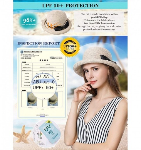 Sun Hats Womens Wide Roll Up Brim Packable Straw Sun Cloche Hat Fedora Summer Beach 55-58cm - Beige_99037 - C718D9GTUK0 $20.68