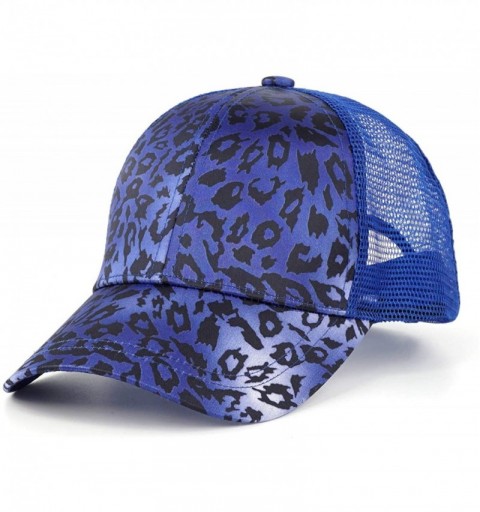 Baseball Caps Leopard Print Ponytail Baseball Cap Messy High Bun Mesh Trucker Hat Women Ponycap - Blue - CH18N0Z7MIT $13.28