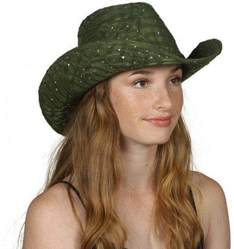 Cowboy Hats Glitter Sequin Trim Cowboy Hat - Olive - C211TBC2EU9 $22.12