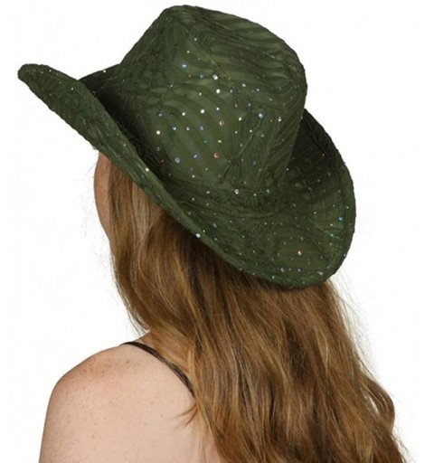 Cowboy Hats Glitter Sequin Trim Cowboy Hat - Olive - C211TBC2EU9 $22.12