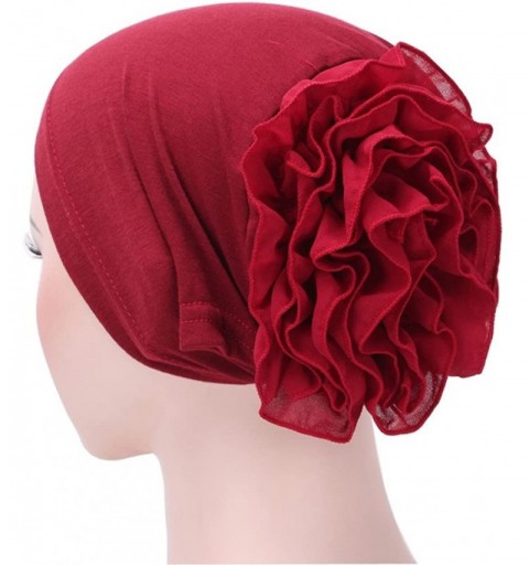 Skullies & Beanies Women Muslim Solid Flowers Cancer Chemo Hat Fashion Turban Headbands Hair Loss Wrap Cap - Wine - C2185U6UK...