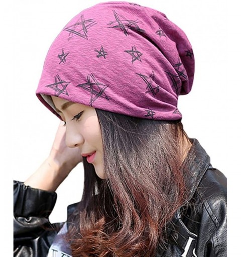 Skullies & Beanies Stretch Stars Print Slouchy Skull Beanie Hat Cap for Women - Red - C012MLODKHT $8.35