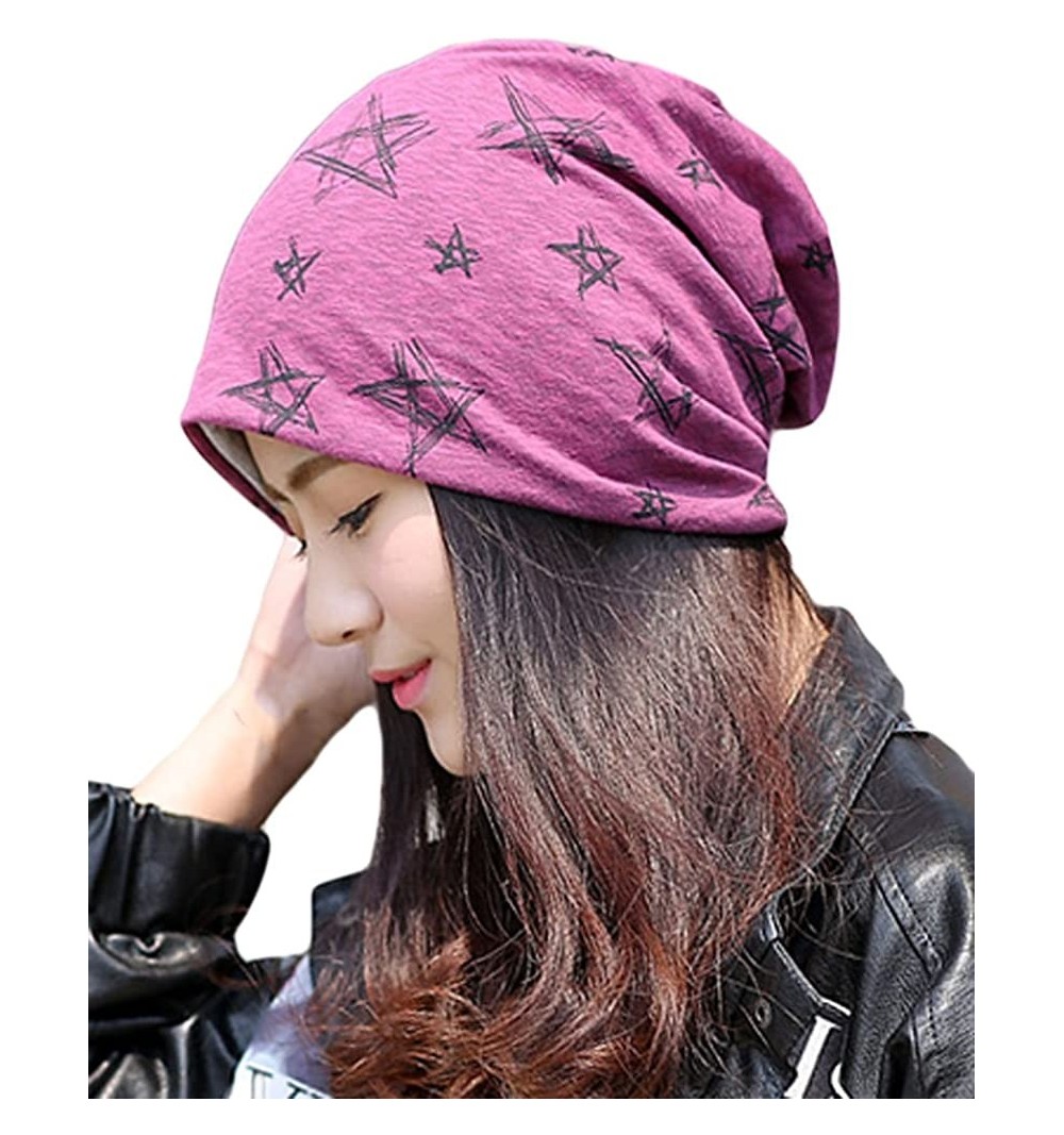 Skullies & Beanies Stretch Stars Print Slouchy Skull Beanie Hat Cap for Women - Red - C012MLODKHT $8.35