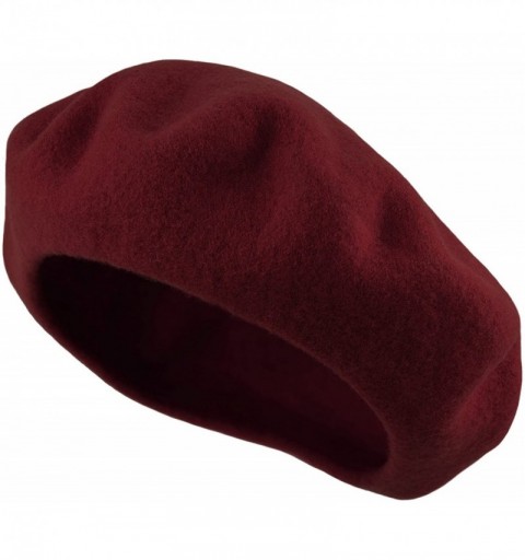 Berets Traditional Women's Men's Solid Color Plain Wool French Beret One Size - Burgundy - CY189YKEM72 $9.29