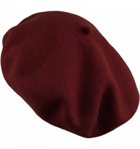 Berets Traditional Women's Men's Solid Color Plain Wool French Beret One Size - Burgundy - CY189YKEM72 $9.29