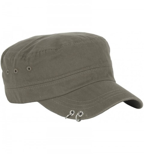Baseball Caps A139 Unisex Punk Silver Ring Design Piercing Rock Army Cap Cadet Military Hat - Khaki - CD12HPIMQ9T $26.11