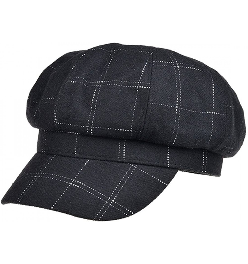 Newsboy Caps Women Girl Newsboy Peaked Beret Hat Warm Cloche Flat Caps - Fashion Black - CZ12MXCPQQK $12.23