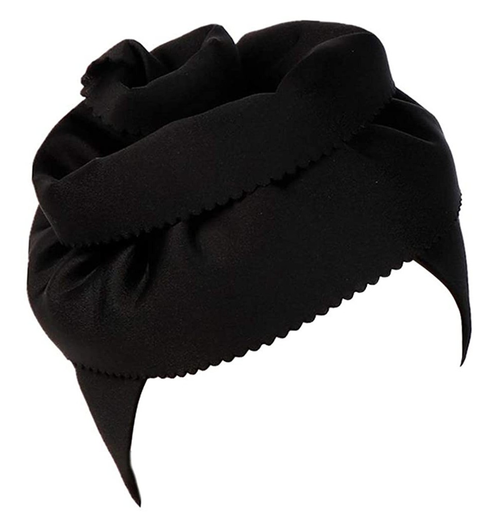Skullies & Beanies Women Big Flower Silk Cotton Turban Beanies Headwear Satin Bonnet Head Wrap Chemo Hair Loss Cap Hat - Blac...