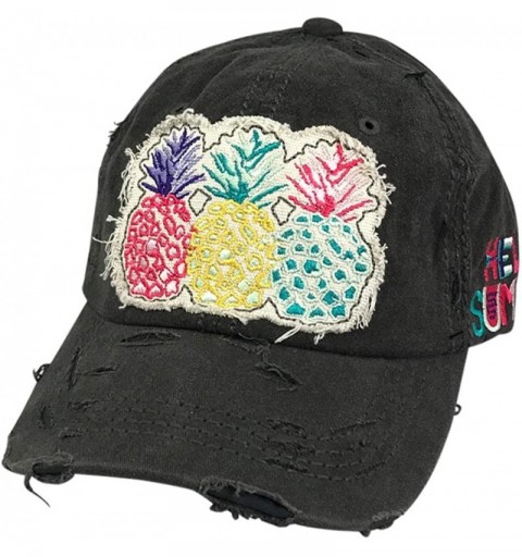 Baseball Caps Pineapple Frayed Patch Washed Baseball Hat - Ponytail Baseball Cap - Black - CW18QGZM0NH $13.69