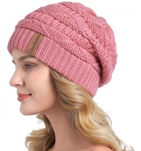 Skullies & Beanies Women Slouchy Beanie Winter Baggy Warm Snow Knit Hat Thick Oversized Skull Cap - Single Pink - CP18YXAIAZG...