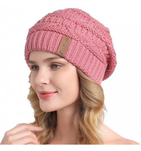 Skullies & Beanies Women Slouchy Beanie Winter Baggy Warm Snow Knit Hat Thick Oversized Skull Cap - Single Pink - CP18YXAIAZG...