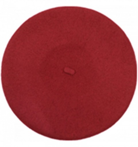 Berets 100% Wool French Style Casual Classic Solid Color Wool Beret Hat Cap - Dark Red - C812N9OWF20 $19.93