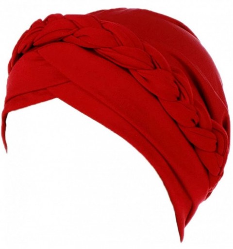 Skullies & Beanies Chemo Cancer Braid Turban Cap Ethnic Bohemia Twisted Hair Cover Wrap Turban Headwear - Red - C118UC3I0Y5 $...
