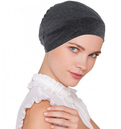 Skullies & Beanies Womens Soft Comfy Chemo Cap and Sleep Turban- Hat Liner for Cancer Hair Loss - 04- Charcoal Gray - C612JDC...