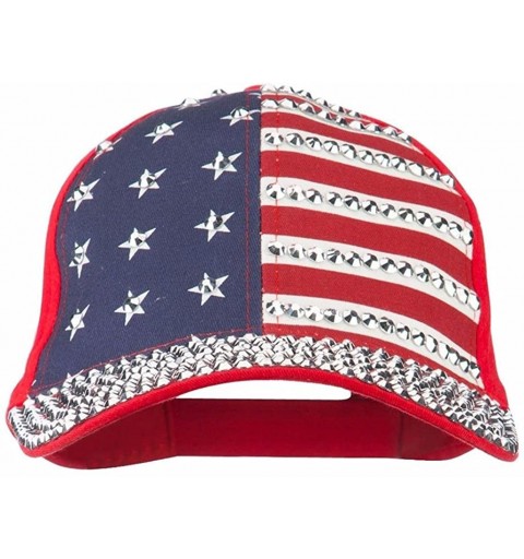 Baseball Caps USA Bling Baseball Cap- Sparkle Rhinestone American Flag Hat- Adjustable Size - Red - CT183XM5AYK $15.93