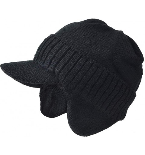 Skullies & Beanies Cable Visor Beanie Black Men Knit Winter Hats - B323-black - C418KLR4OLO $10.92