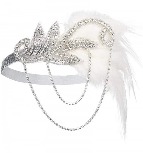 Headbands 1920s Flapper Vintage Feather Gatsby Crystal Headpiece - Silver - C618H87080Y $19.27