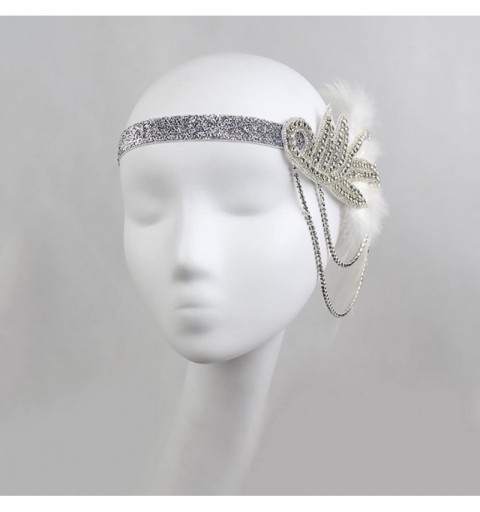 Headbands 1920s Flapper Vintage Feather Gatsby Crystal Headpiece - Silver - C618H87080Y $11.20