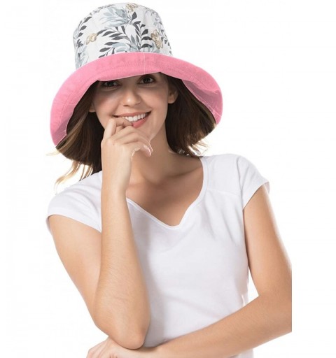 Sun Hats Women Wide Brim Sun Hats Foldable UPF 50+ Sun Protective Bucket Hat - Printing-pink - CN18SAWZ90G $12.21