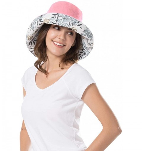 Sun Hats Women Wide Brim Sun Hats Foldable UPF 50+ Sun Protective Bucket Hat - Printing-pink - CN18SAWZ90G $12.21