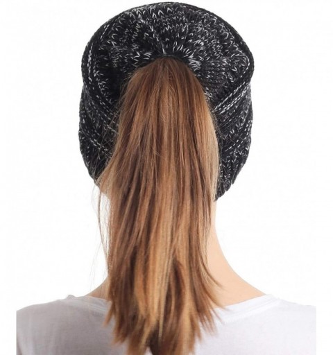 Skullies & Beanies Ponytail Messy Bun Beanie Tail Knit Hole Soft Stretch Cable Winter Hat for Women - CH18WZ9S4SW $22.01