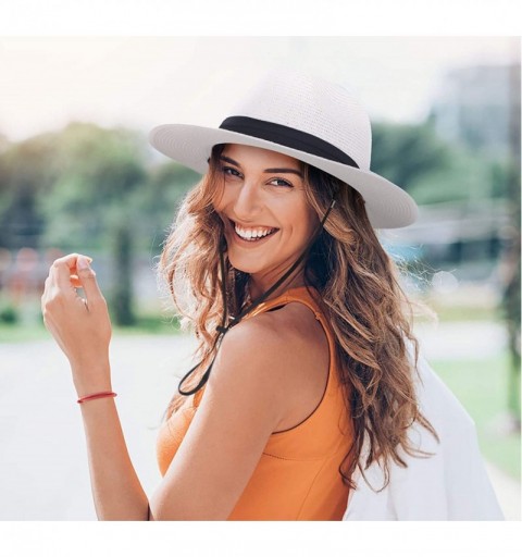Sun Hats Mens Women's Wide Brim Straw Panama Sun Hat - White - CB18KEL9RXC $12.72