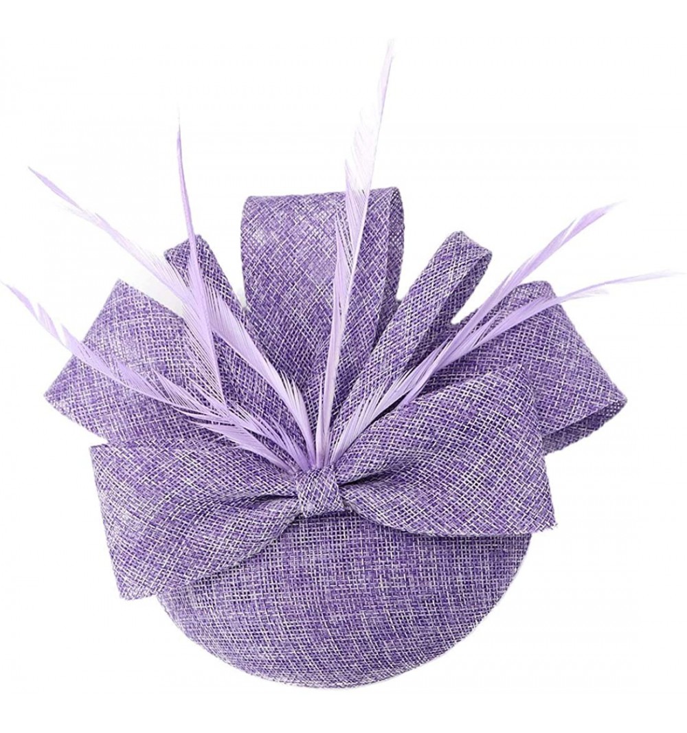 Berets Womens Fascinator Hat Sinamay Pillbox Flower Feather Tea Party Derby Wedding Headwear - A Purple - C018ANZL47D $8.99