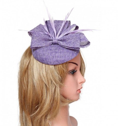 Berets Womens Fascinator Hat Sinamay Pillbox Flower Feather Tea Party Derby Wedding Headwear - A Purple - C018ANZL47D $8.99