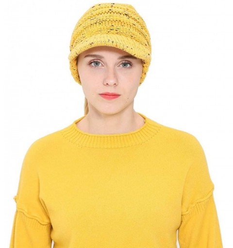 Skullies & Beanies Women Winter Ponytail Turban Hat Knit Baseball Cap Earmuffs Beanie Hat - Yellow - CG18KNE0L97 $10.34