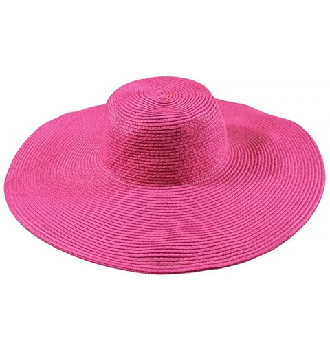 Sun Hats Floppy Wide Brim Straw Hat Women Summer Beach Cap Sun Hat - Rose Red - CX18DRRT426 $13.64