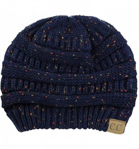 Skullies & Beanies Unisex Colorful Confetti Soft Stretch Cable Knit Beanie Skull Cap - Navy - C312709GQSF $8.93