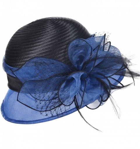 Sun Hats Women's Cloche Bowler Hats KDC1721 for Kentucky Derby Day- Church- Wedding- Tea Party- Ascots - Navy/Black - CV17YLQ...