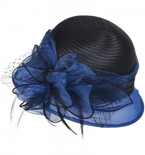 Sun Hats Women's Cloche Bowler Hats KDC1721 for Kentucky Derby Day- Church- Wedding- Tea Party- Ascots - Navy/Black - CV17YLQ...