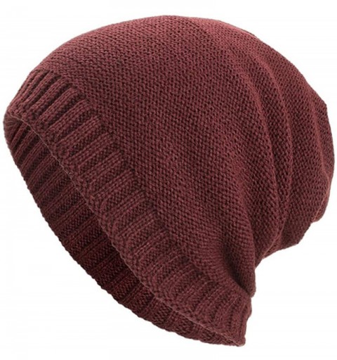 Skullies & Beanies Clearance Beanie Cap Winter Knit Warm Hat Ski Baggy Slouchy Beanie Skull Hat - Wine - CG18HX8UEDQ $8.73
